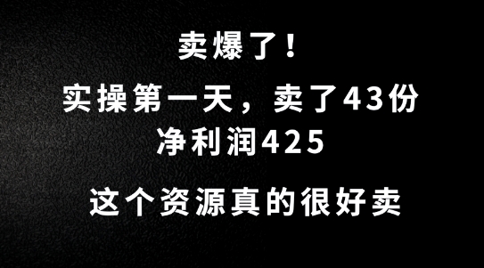 这个资源，需求很大，实操第一天卖了43份，净利润425【揭秘】-菜菜网创