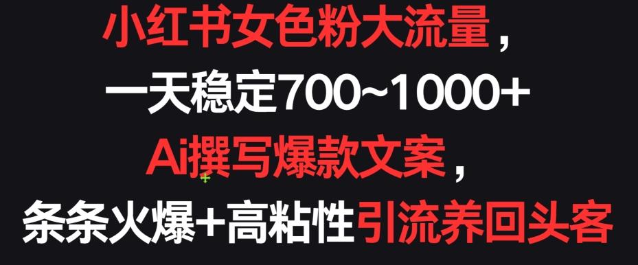 小红书女色粉大流量，一天稳定700~1000+  Ai撰写爆款文案，条条火爆+高粘性引流养回头客【揭秘】-菜菜网创
