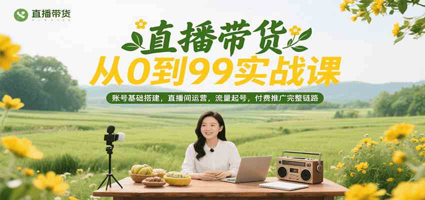 直播带货从0到99实战课，账号基础搭建，直播间运营，流量起号，付费推广完整链路-菜菜网创