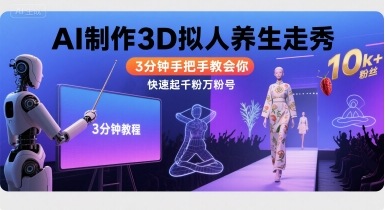 Ai制作3D拟人养生走秀，3分钟手把手教会你，快速起千粉万粉号-菜菜网创