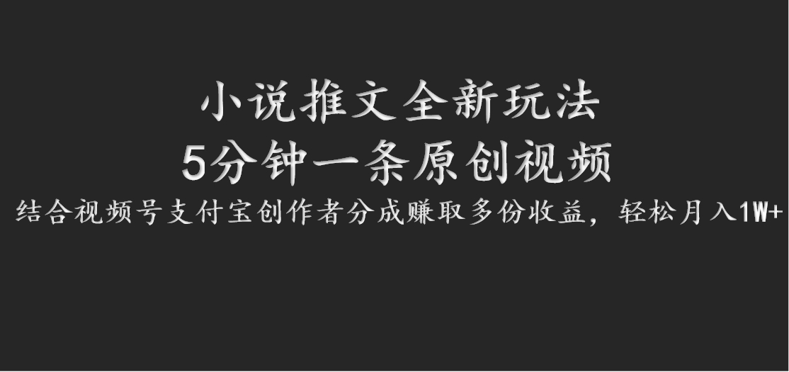 小说推文全新玩法，5分钟一条原创视频，结合视频号支付宝创作者分成赚取多份收益-菜菜网创