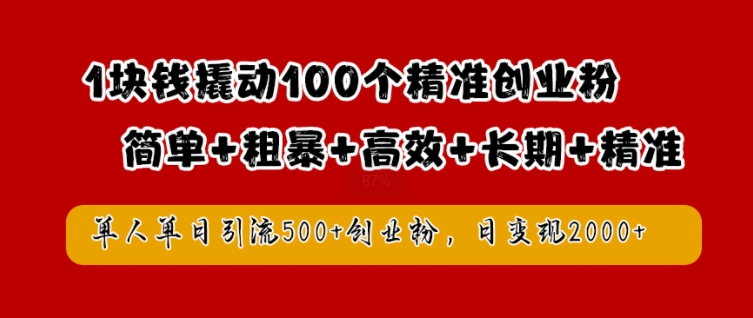1块钱撬动100个精准创业粉，简单粗暴高效长期精准，单人单日引流500+创业粉，日变现2k【揭秘】-菜菜网创