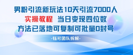 男粉引流新玩法10天引流7000人当日变现四位数可复制可批量0封号-菜菜网创