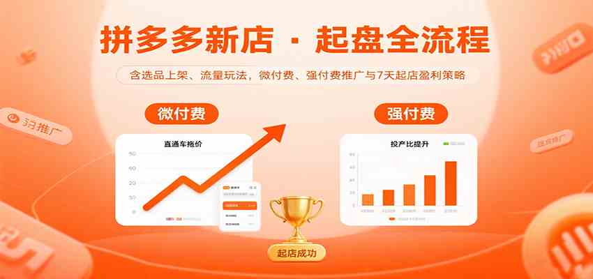 拼多多新店起盘全流程，含选品上架、流量玩法，微付费、强付费推广与7天起店盈利策略-菜菜网创