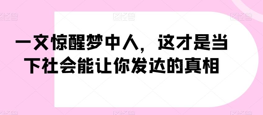 一文惊醒梦中人，这才是当下社会能让你发达的真相【公众号付费文章】-菜菜网创