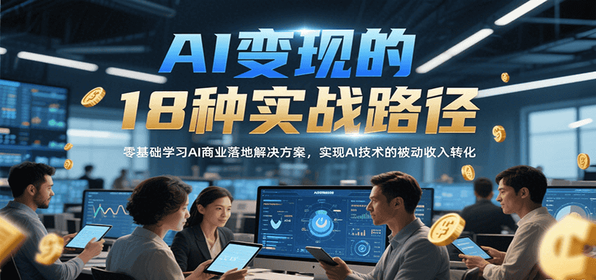 AI变现的18种实战路径，零基础学习AI商业落地解决方案，实现AI技术的被动收入转化-菜菜网创