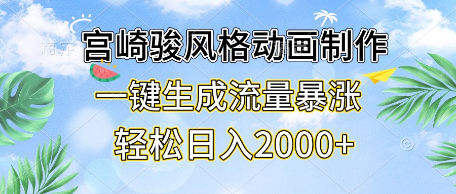 宫崎骏风格动画制作，一键生成流量暴涨，轻松日入2000+-菜菜网创