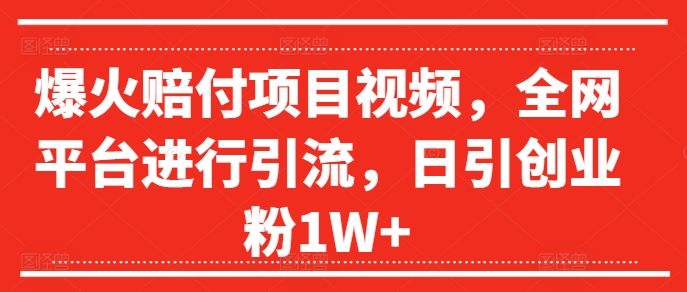 爆火赔付项目视频，全网平台进行引流，日引创业粉1W+【揭秘】-菜菜网创