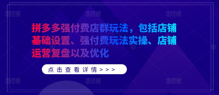 拼多多强付费店群玩法，包括店铺基础设置、强付费玩法实操、店铺运营复盘以及优化-菜菜网创