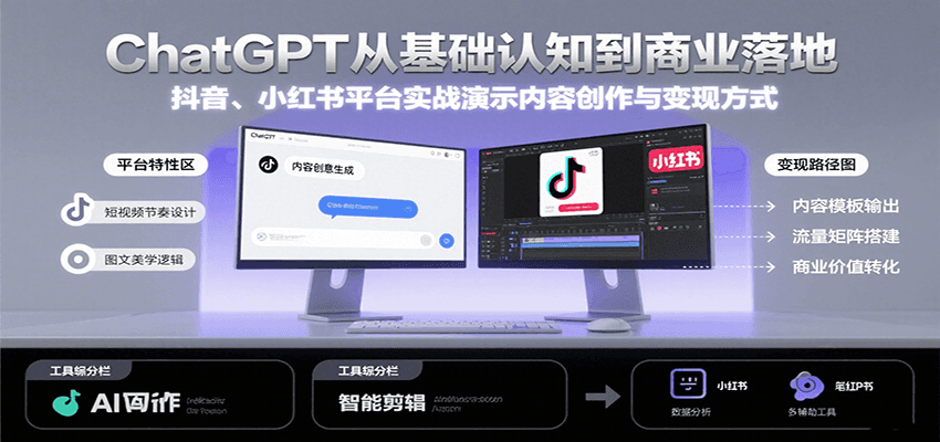ChatGPT从基础认知到商业落地，实战演示抖音、小红书等平台的内容创作与变现-菜菜网创