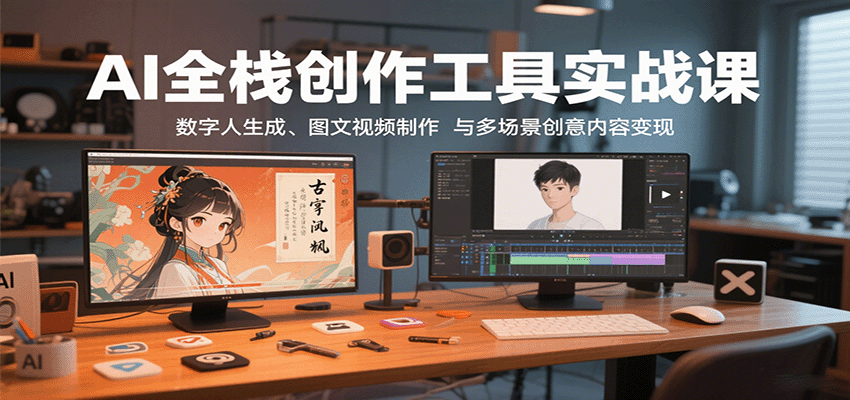 AI全栈创作工具实战课：数字人生成、图文视频制作与多场景创意内容变现-菜菜网创