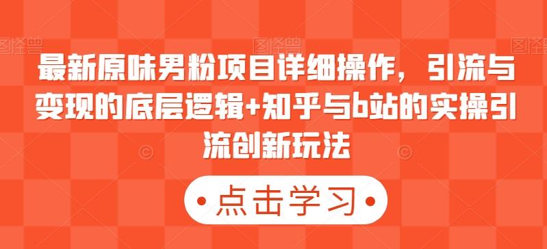 最新原味男粉项目详细操作，引流与变现的底层逻辑+知乎与b站的实操引流创新玩法-菜菜网创