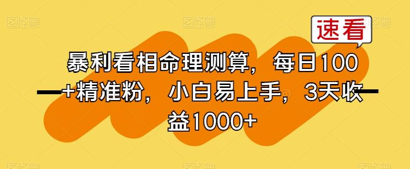 暴利看相命理测算，每日100+精准粉，小白易上手，3天收益1000+【揭秘】-菜菜网创