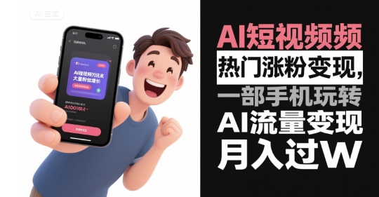 AI短视频热门涨粉变现，一部手机玩转AI流量变现，月入过W-菜菜网创