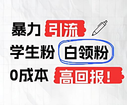 暴力引流学生粉白领粉，吊打以往垃圾玩法，0成本，高回报-菜菜网创