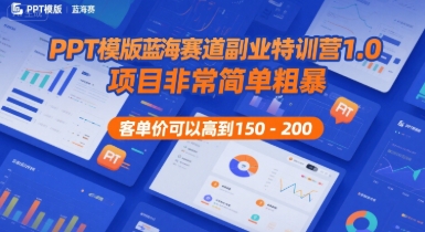 PPT模版蓝海赛道副业特训营1.0，项目非常简单粗暴，客单价可以高到150-200-菜菜网创