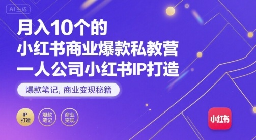 月入10个的小红书商业爆款私教营，一人公司小红书IP打造，爆款笔记，商业变现秘籍-菜菜网创