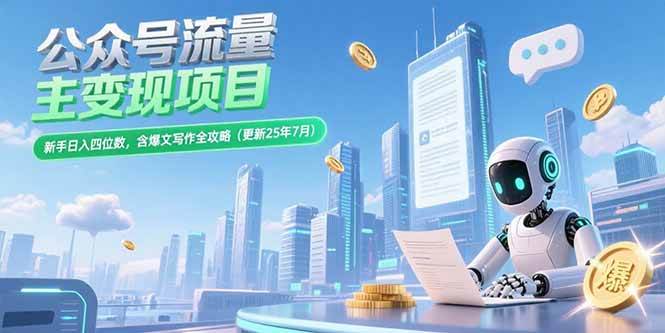 （15412期）公众号流量主变现项目，新手日入四位数，含爆文写作全攻略(更新25年7月)-菜菜网创