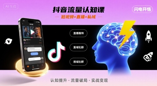 抖音流量认知课，短视频+直播+私域，认知提升，闪电开悟-菜菜网创