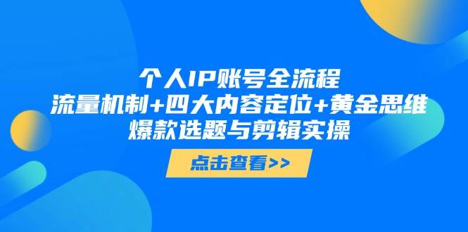 个人IP账号全流程：流量机制+四大内容定位+黄金思维, 爆款选题与剪辑实操-菜菜网创