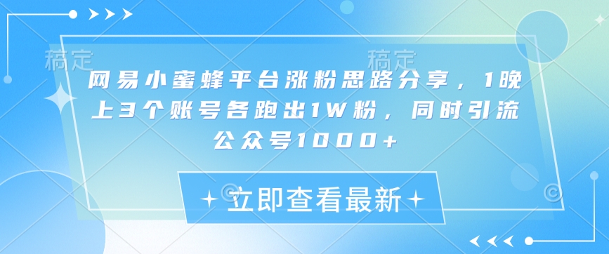网易小蜜蜂平台涨粉思路分享，1晚上3个账号各跑出1W粉，同时引流公众号1000+-菜菜网创