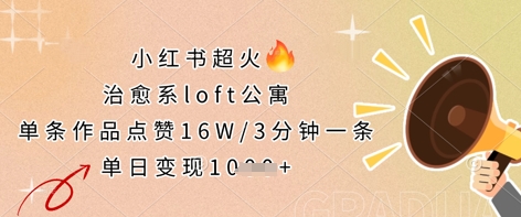 小红书超火的治愈系loft公寓，单条作品点赞16W，3分钟一条，单日变现数张-菜菜网创