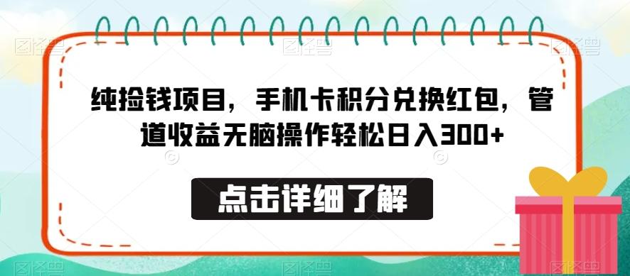 纯捡钱项目，手机卡积分兑换红包，管道收益无脑操作轻松日入300+-菜菜网创