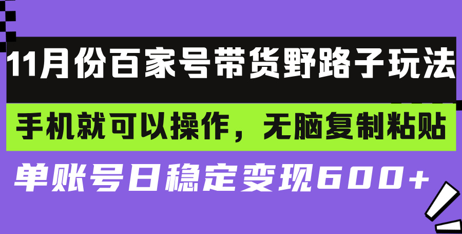 百家号带货野路子玩法 手机就可以操作，无脑复制粘贴 单账号日稳定变现…-菜菜网创