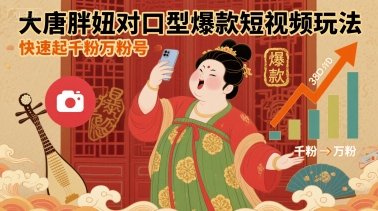 大唐胖妞对口型爆款短视频玩法，快速起千粉万粉号-菜菜网创
