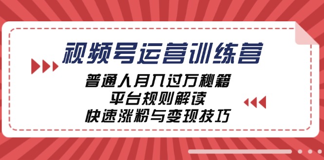 视频号运营训练营：普通人月入过万秘籍，平台规则解读，快速涨粉与变现-菜菜网创