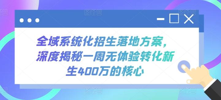 全域系统化招生落地方案，深度揭秘一周无体验转化新生400万的核心-菜菜网创