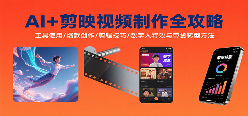 AI+剪映视频制作全攻略：工具使用/爆款创作/剪辑技巧/数字人特效与带货转型方法-菜菜网创