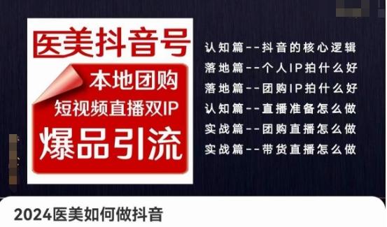 2024医美如何做抖音医美抖音号，本地团购、短视频直播双ip爆品引流，实操落地课-菜菜网创