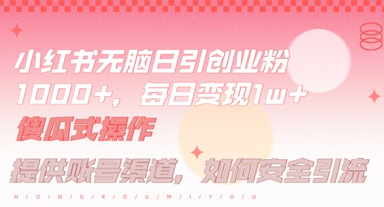 小红书无脑每日引流创业粉500+，小白每天只花半小时，躺赚长尾收益【揭秘】-菜菜网创