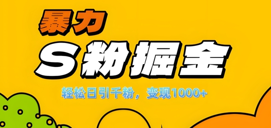 单人单机日引千粉，变现1k+，S粉流量掘金计划攻略【揭秘】-菜菜网创