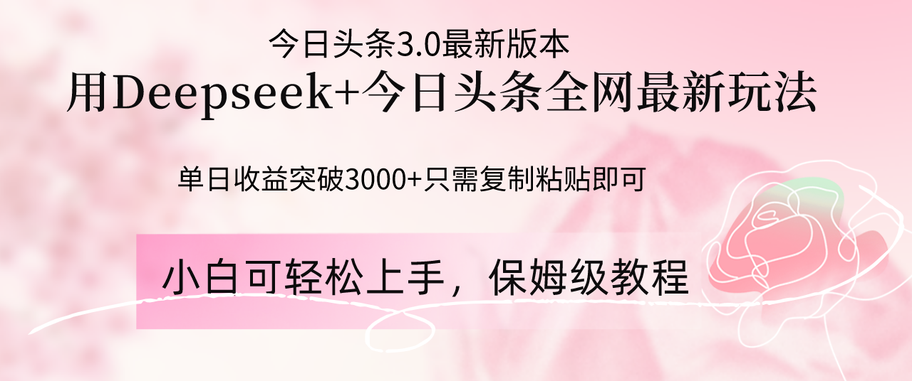 Deepseek结合今日头条全网最新玩法，单日收益突破3000+，只需要简单的…-菜菜网创