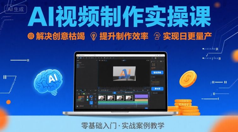Ai视频制作实操课，解决创意枯竭、效率低下痛点，实现日更量产可持续变现-菜菜网创