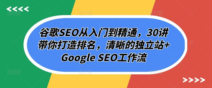 谷歌SEO从入门到精通，30讲带你打造排名，清晰的独立站+Google SEO工作流-菜菜网创