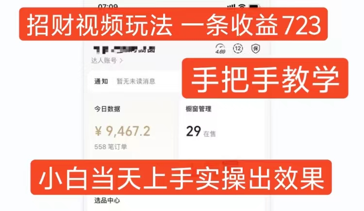 招财视频玩法，一条视频收益723，手把手教学，小白当天可上手-菜菜网创