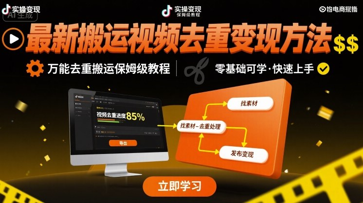 最新搬运视频去重变现方法，万能去重搬运保姆级教程-菜菜网创