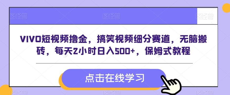 VIVO短视频撸金，搞笑视频细分赛道，无脑搬砖，每天2小时日入500+，保姆式教程-菜菜网创