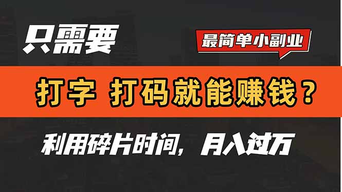 只需要打字，打码，就能赚钱？简单的赚钱小副业，利用碎片时间，月入过万-菜菜网创