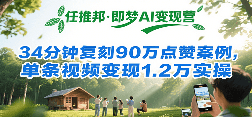 任推邦·即梦AI变现营，34分钟复刻90万点赞案例，单条视频变现1.2万实操-菜菜网创