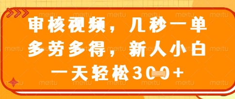 视频审核员，几秒一单，不限时间，不限地点，多做多得，新人小白一天轻松几张+【揭秘】-菜菜网创