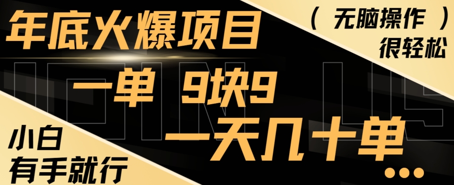 年底火爆项目，一单9.9，一天几十单，只需一部手机，傻瓜式操作，小白有手就行-菜菜网创
