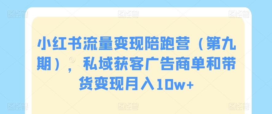 小红书流量变现陪跑营（第九期），私域获客广告商单和带货变现月入10w+-菜菜网创