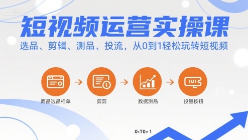 短视频运营实操课，选品、剪辑、测品、投流，从0到1轻松玩转短视频-菜菜网创
