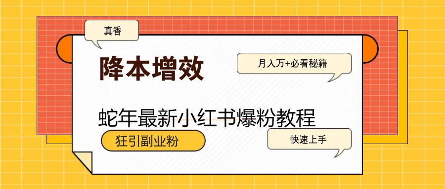 蛇年最新小红书爆粉教程，狂引副业粉，月入万+必看-菜菜网创