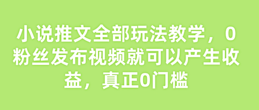 小说推文全部玩法教学，0粉丝发布视频就可以产生收益，真正0门槛-菜菜网创