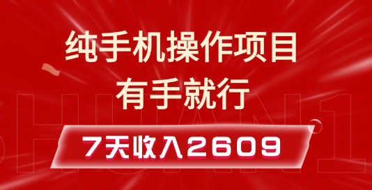 纯手机操作的小项目，有手就能做，7天收入2609+实操教程【揭秘】-菜菜网创